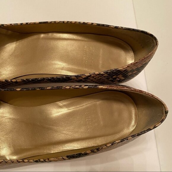 STUART WEITZMAN HEELS SHOES PEEP TOE BROWN BLACK REPTILE LOOK LEATHER - Picture 10 of 14